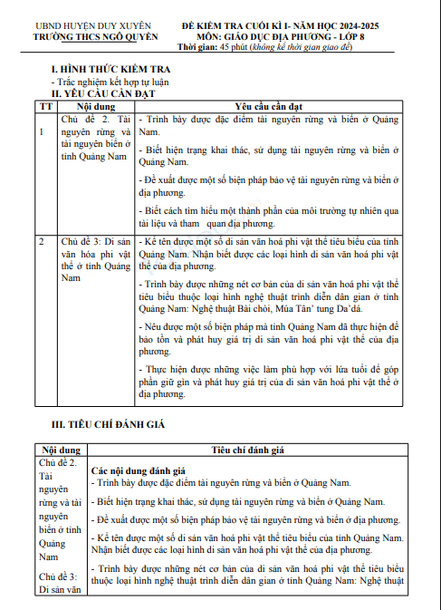 Đề thi học kì 1 môn Giáo dục địa phương lớp 8 năm 2024-2025 có đáp án - Trường THCS Ngô Quyền, Duy Xuyên 1 Anh chup man hinh 2025 07 21 181713