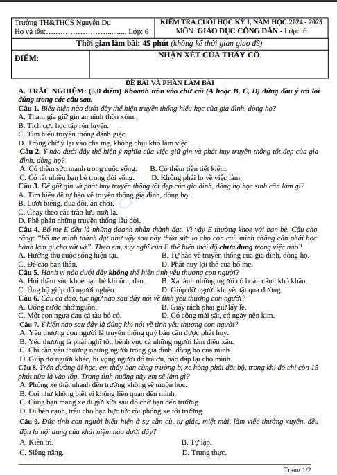Đề thi học kì 1 môn GDCD lớp 6 năm 2024-2025 - Trường TH&THCS Nguyễn Du, Tiên Phước 1 Anh chup man hinh 2025 07 21 184200