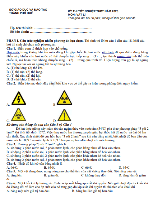 Đề thi thử tốt nghiệp THPT môn Vật lí (có đáp án) năm 2025 - Sở Giáo dục và Đào tạo Thành phố Huế (Đề số 15) 1 Screenshot 2025 07 03 085733