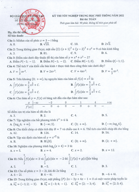 Đề thi tốt nghiệp Trung học phổ thông môn Toán năm 2022 - Bộ giáo dục và Đào tạo 1 Screenshot 2025 07 03 180125