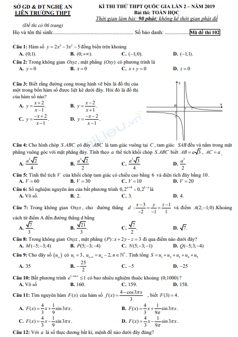 Đề thi thử THPT Quốc gia môn Toán (có đáp án) năm 2019 - Liên trường THPT 1 Screenshot 2025 07 03 213708
