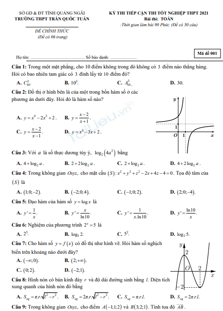 Đề thi thử tốt nghiệp THPT môn Toán (có đáp án) năm 2021 - Trường THPT Trần Quốc Tuấn 1 Screenshot 2025 07 04 132056