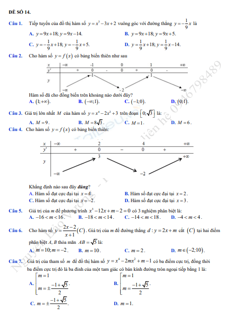 Đề kiểm tra - Ôn tập chương Toán 12 - Chương: Khảo sát hàm số (Đề số 14) 1 Screenshot 2025 07 04 205554