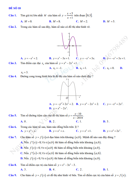 Đề kiểm tra - Ôn tập chương Toán 12 - Chương: Khảo sát hàm số (Đề số 18) 1 Screenshot 2025 07 04 213843