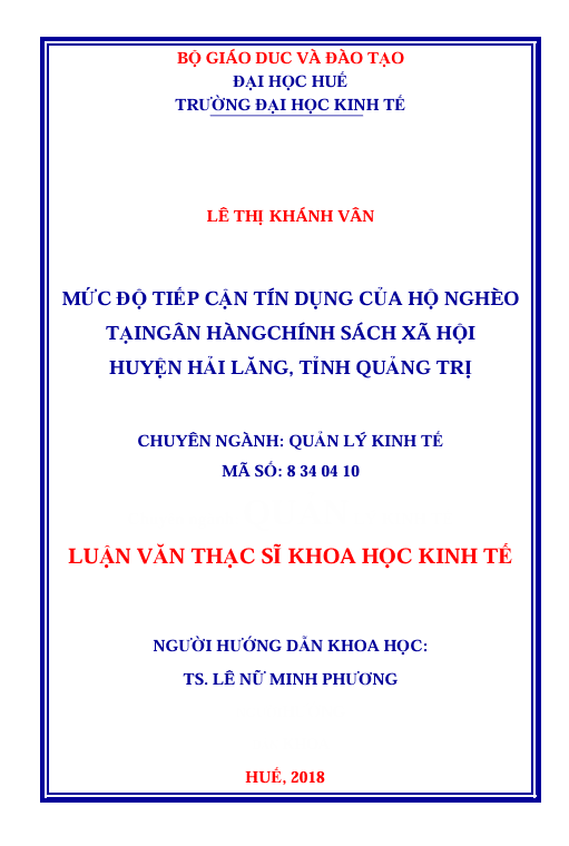 MỨC ĐỘ TIẾP CẬN TÍN DỤNG CỦA HỘ NGHÈO TẠI NGÂN HÀNG CHÍNH SÁCH XÃ HỘI HUYỆN HẢI LĂNG, TỈNH QUẢNG TRỊ 1 Screenshot 2025 07 07 050440