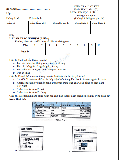 Đề thi học kì 1 môn Tin học lớp 8 năm 2024-2025 - Trường THCS Nguyễn Khuyến, Tam Kỳ 1 Screenshot 2025 07 07 182319