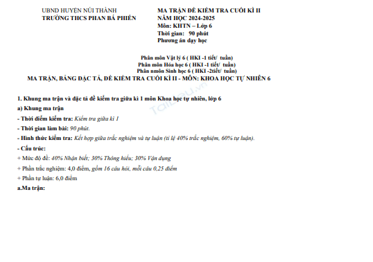 Đề thi giữa học kì 1 môn KHTN lớp 6 năm 2024-2025 có đáp án - Trường THCS Phan Bá Phiến, Núi Thành 1 Screenshot 2025 07 07 214405