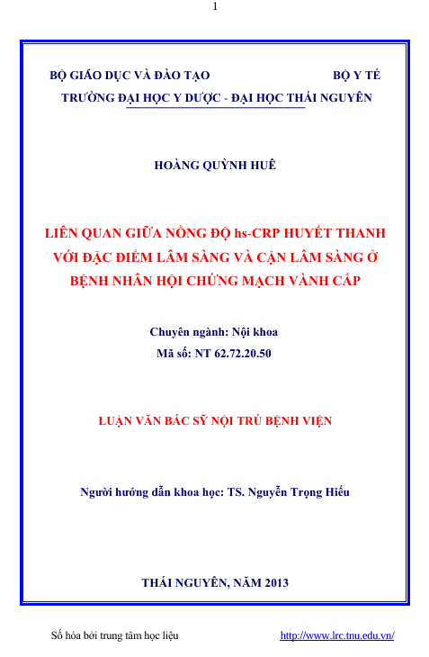 Liên quan giữa nồng độ hs-CRP huyết thanh với đặc điểm lâm sàng và cận lâm sàng ở bệnh nhân hội chứng mạch vành cấp 1 Screenshot 2025 07 15 194209