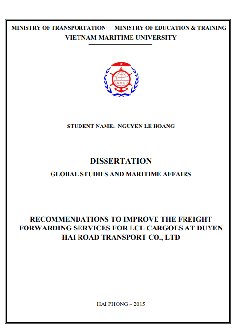 Dissertation: Recommendations to improve the freight forwarding services for LCL cargoes at Duyen Hai Road Transport Co.,Ltd 1 Anh chup man hinh 2025 08 26 170900