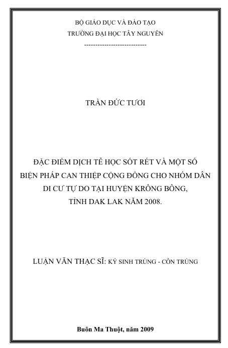 ĐẶC ĐIỂM DỊCH TỄ HỌC SỐT RÉT VÀ MỘT SỐ BIỆN PHÁP CAN THIỆP CỘNG ĐỒNG CHO NHÓM DÂN DI CƯ TỰ DO TẠI HUYỆN KRÔNG BÔNG, TỈNH DAK LAK NĂM 2008 1 Screenshot 2025 08 03 185604