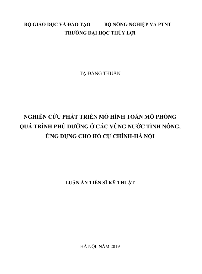 Nghiên cứu phát triển mô hình toán mô phỏng quá trình phú dưỡng ở các vùng nước tĩnh nông, ứng dụng cho hồ Cự Chính - Hà Nội 1 Screenshot 2025 08 21 140117