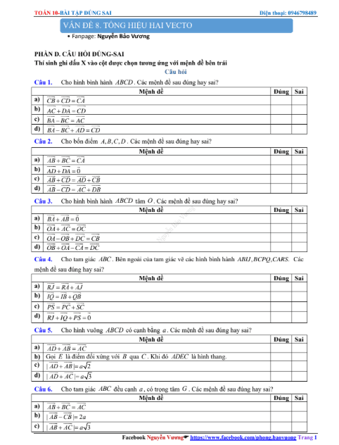 VẤN ĐỀ 8. TỔNG HIỆU HAI VECTO - ĐÚNG SAI 1 Anh chup man hinh 2025 09 04 173820