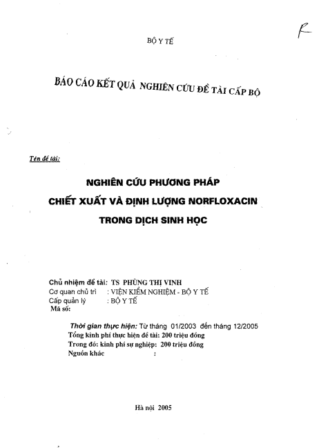 Đề tài nghiên cứu khoa học: Nghiên cứu phương pháp chiết xuất và định lượng Norfloxacin trong dịch sinh học 1 Anh chup man hinh 2025 09 11 212632