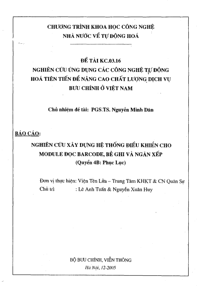 Đề tài nghiên cứu khoa học: Nghiên cứu ứng dụng các công nghệ tự động hóa tiên tiến để nâng cao chất lượng dịch vụ bưu chính ở Việt Nam - Q.4B: Nghiên cứu xây dựng hệ thống điều khiển cho Module đọc barcode, bẻ ghi và ngăn xếp 1 Anh chup man hinh 2025 09 17 203007
