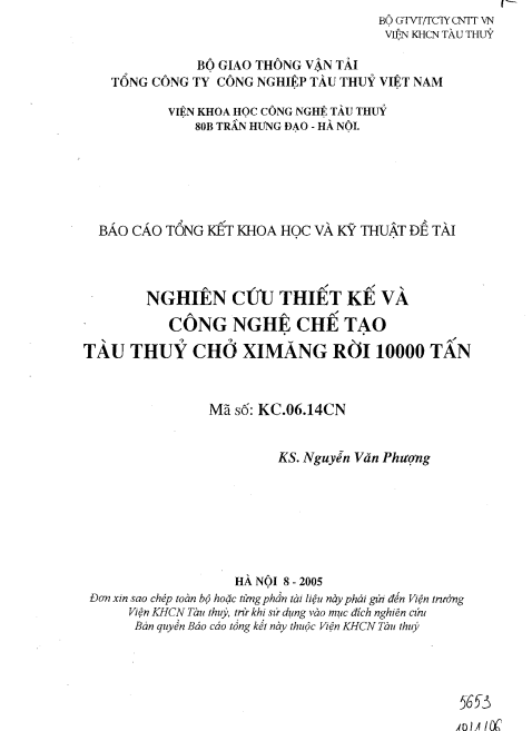 Báo cáo tổng kết khoa học: Nghiên cứu thiết kế và công nghệ chế tạo tàu thủy chở xi măng rời 10000 tấn 1 Anh chup man hinh 2025 09 18 221323